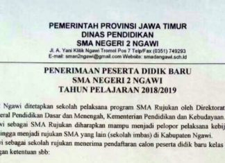 Informasi PPDB Tahun 2018 SMA Negeri 2 Ngawi