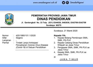 Surat Edaran Kepala Dinas Pendidikan Provinsi Jawa Timur 21 Maret 2020