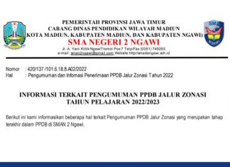 Pengumuman PPDB SMAN 2 Ngawi Tahun 2022 Tahap 3